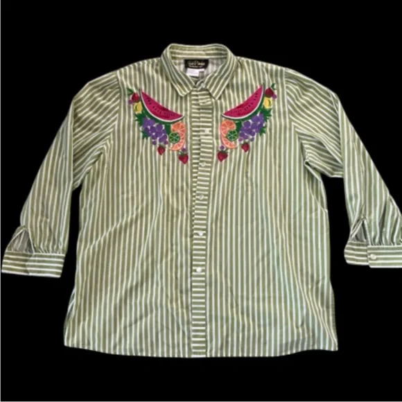 New Bob Mackie Wearable Art Embroidered Fruit Watermelon L Large Shirt Top NWT - Picture 6 of 6